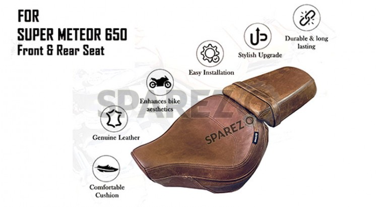 Fit For Royal Enfield Super Meteor 650 Touring Front and Rear Seat Brown Color - SPAREZO